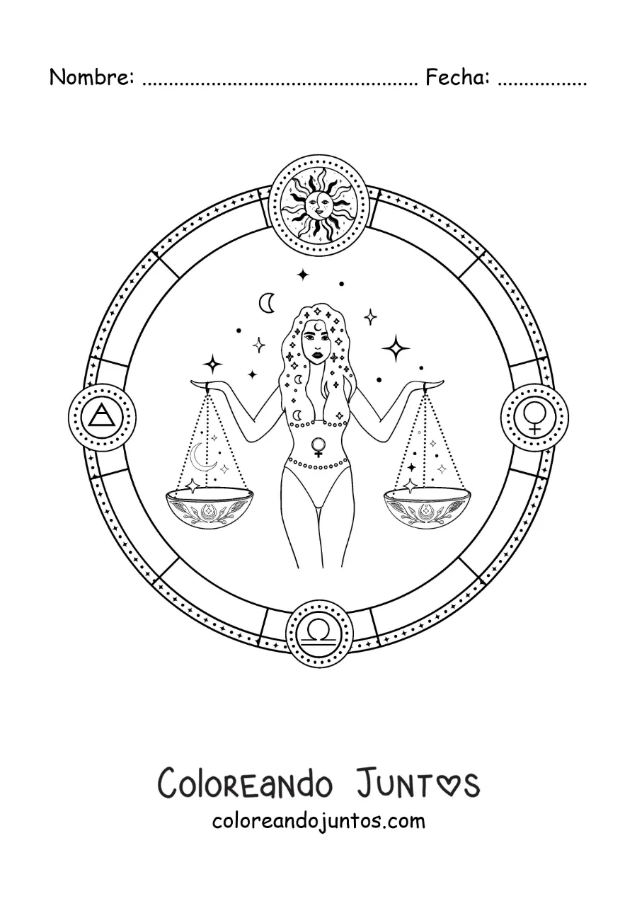 Imagen para colorear de diosa themis con la balanza de Libra