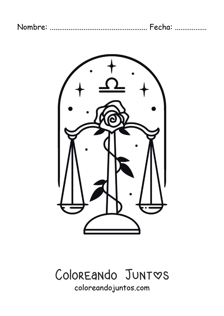 Imagen para colorear de símbolo de Libra con una rosa
