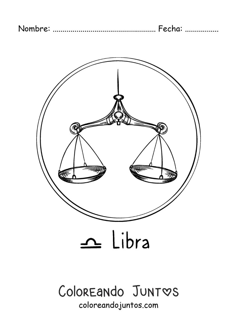 Imagen para colorear de balanza realista del signo del zodiaco Libra