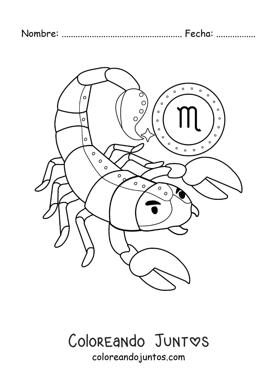 Imagen para colorear de escorpión animada infantil del signo Escorpio