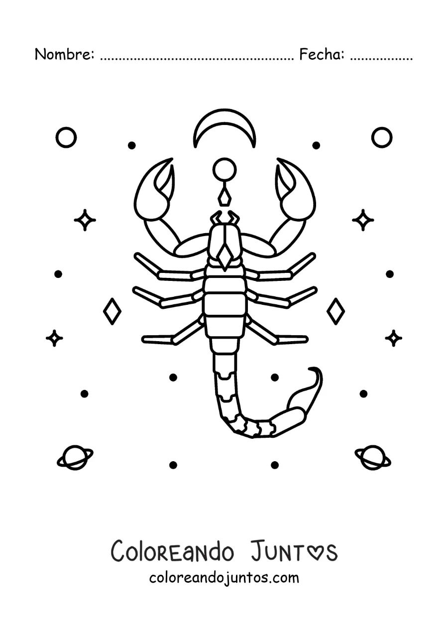 Imagen para colorear de símbolo de Escorpio con astros