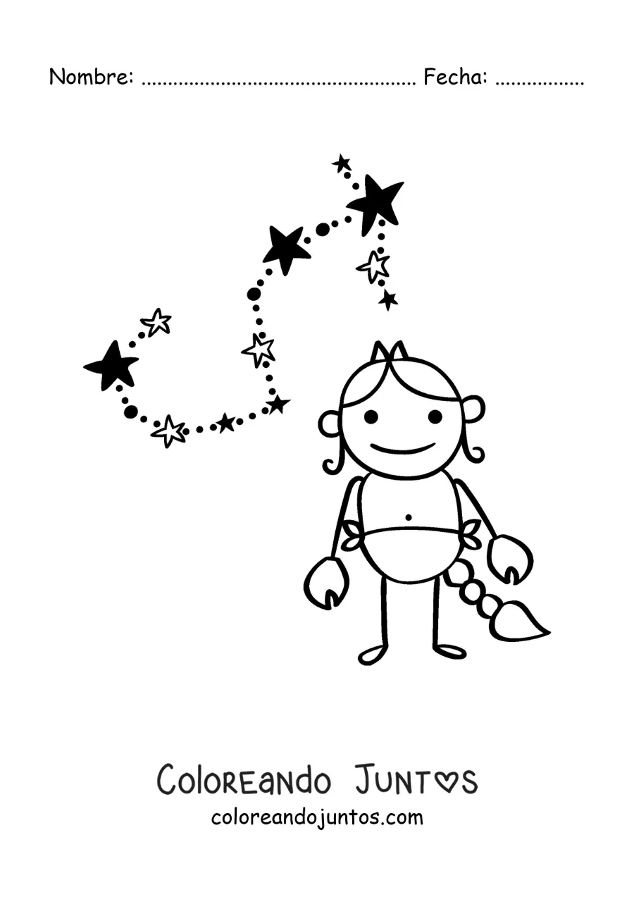 Imagen para colorear de caricatura animada del signo Escorpio con su constelación