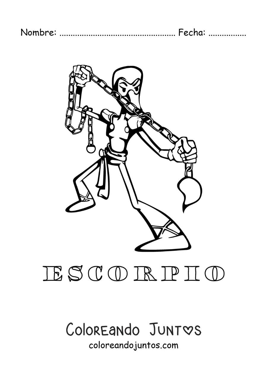 Imagen para colorear de caricatura animada del signo Escorpio con su nombre