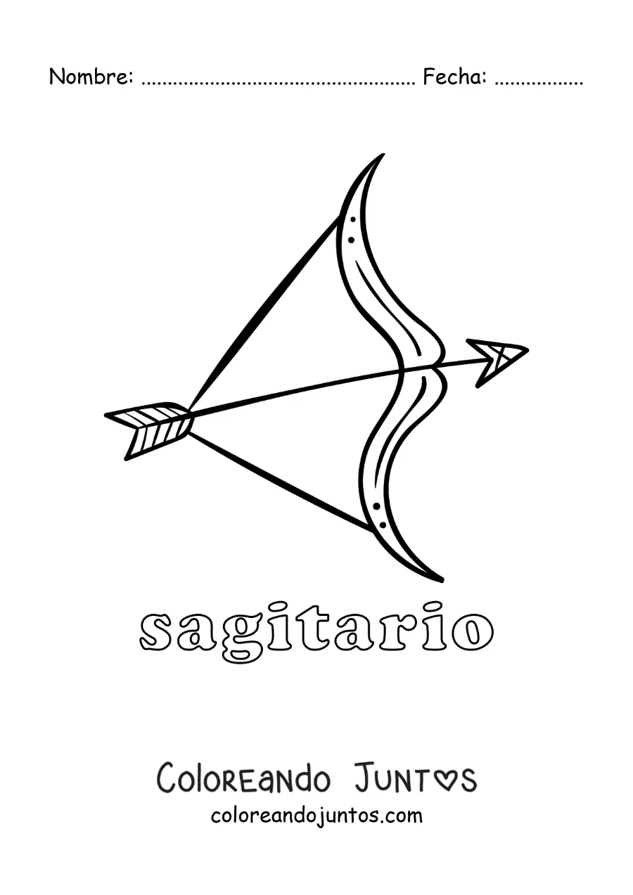 Imagen para colorear del arco del signo zodiacal Sagitario con su nombre