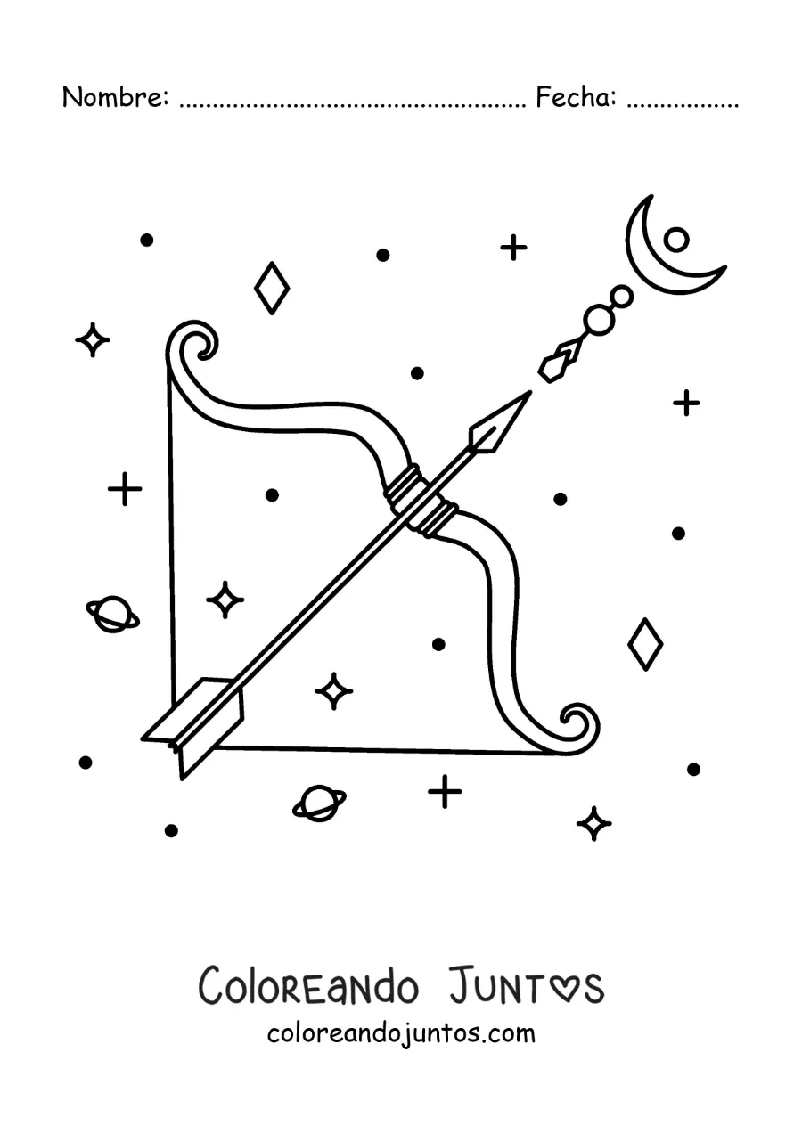 Imagen para colorear del símbolo de Sagitario con astros