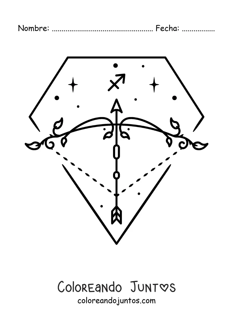 Imagen para colorear del símbolo de Sagitario fácil con estrellas