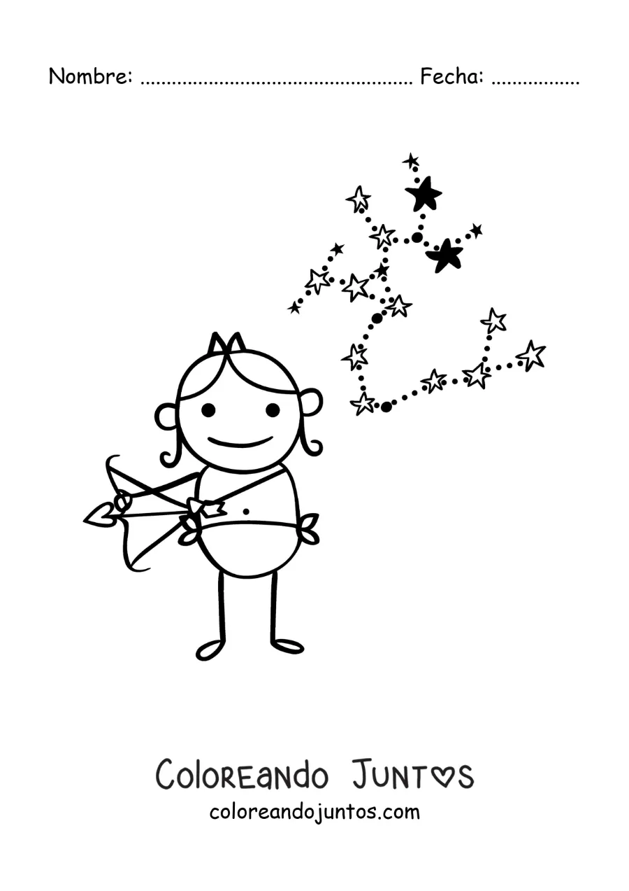 Imagen para colorear de caricatura infantil de Sagitario con su constelación