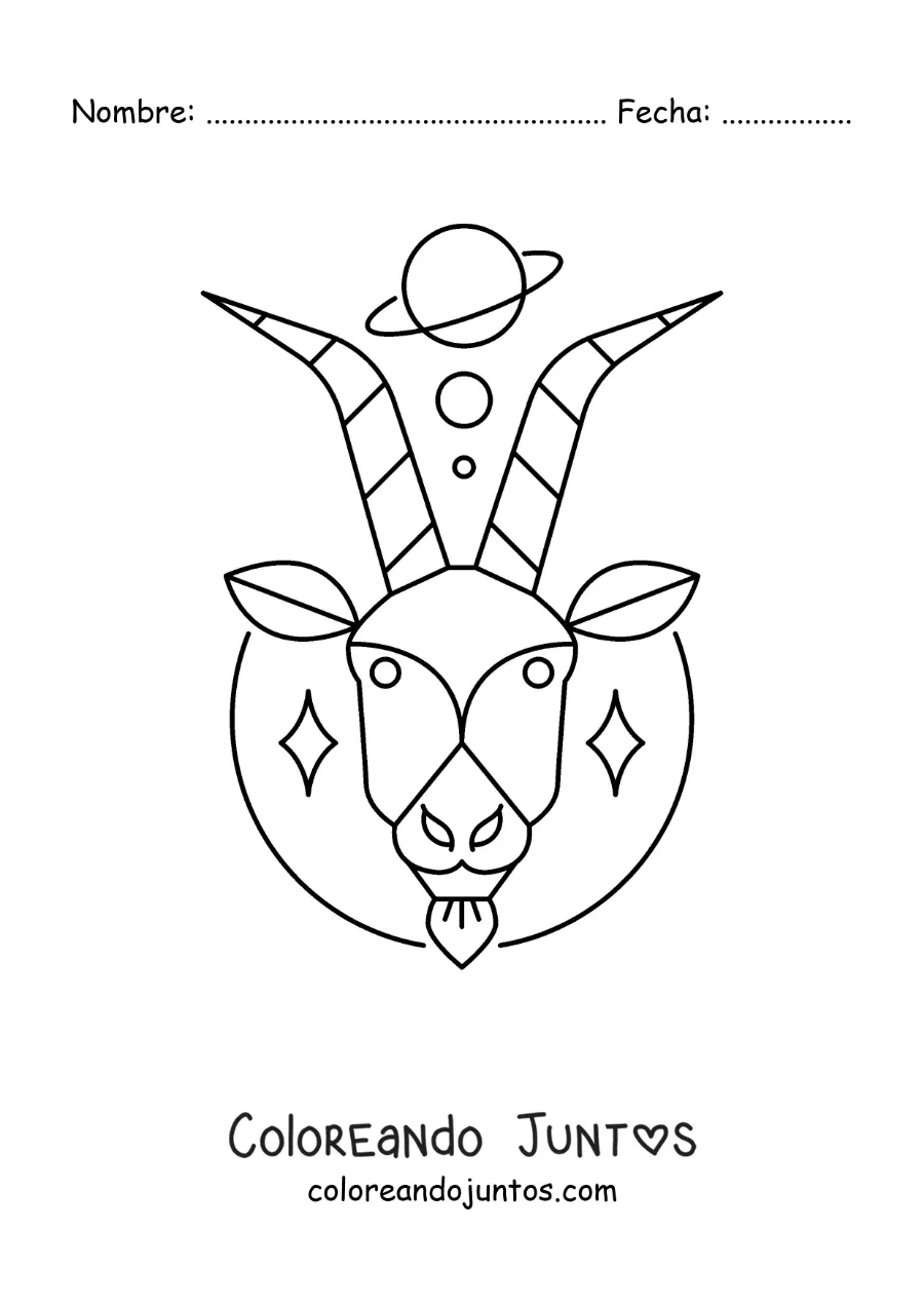 Imagen para colorear de símbolo de Capricornio animado con astros