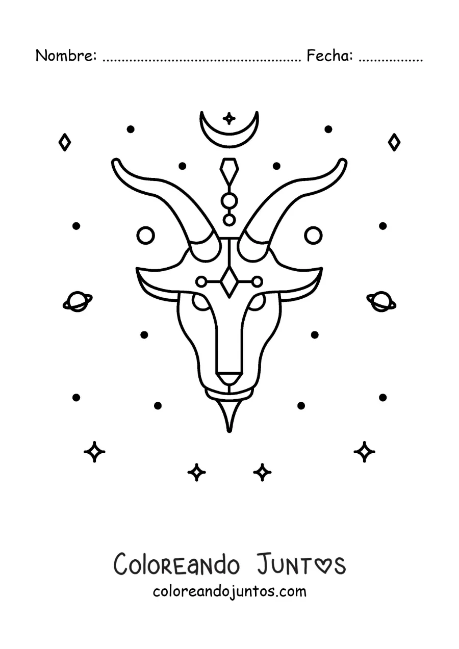 Imagen para colorear de símbolo del signo Capricornio con astros