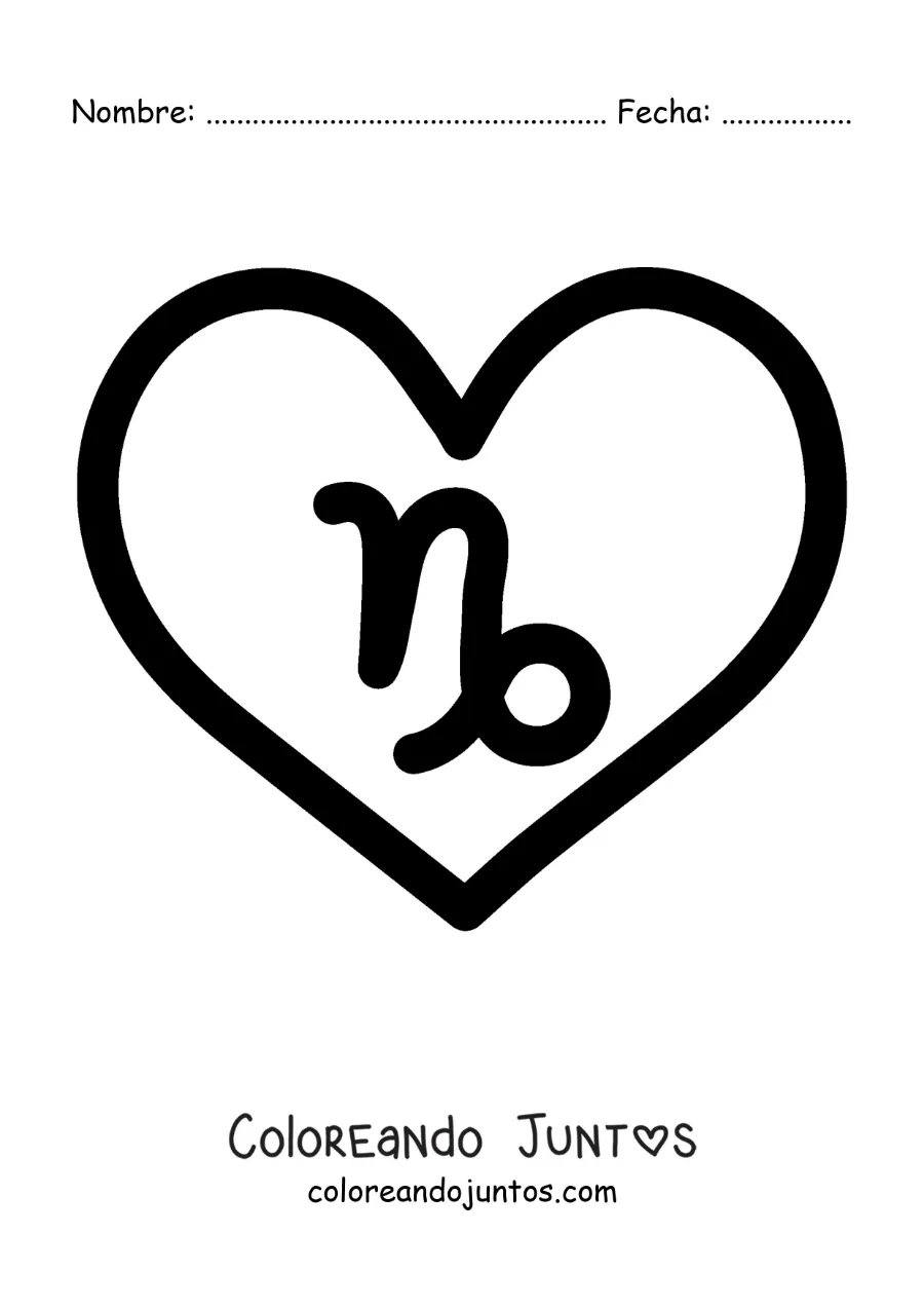Imagen para colorear de símbolo de Capricornio fácil en un corazón