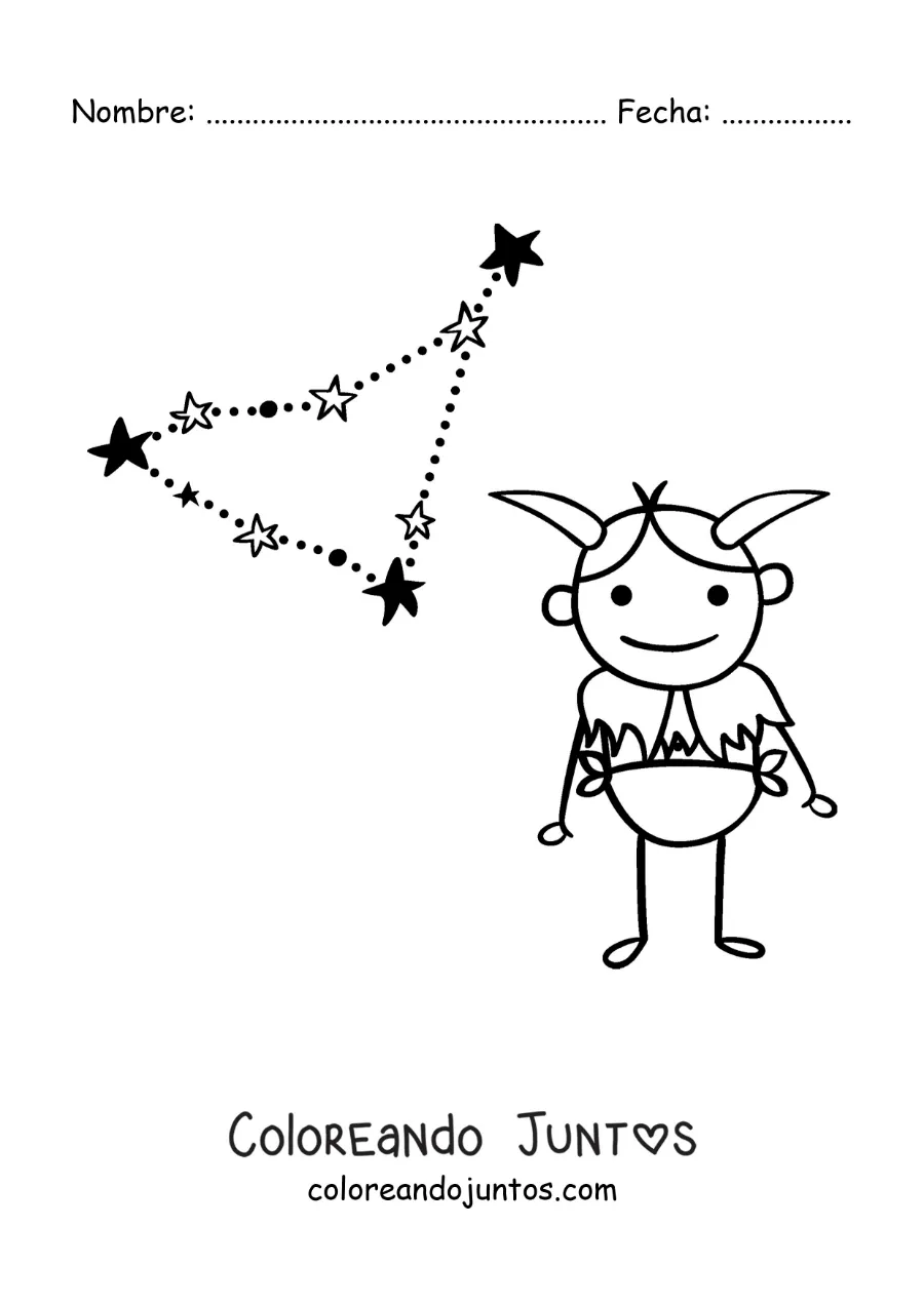 Imagen para colorear de caricatura de la mitología del signo Capricornio y su constelación