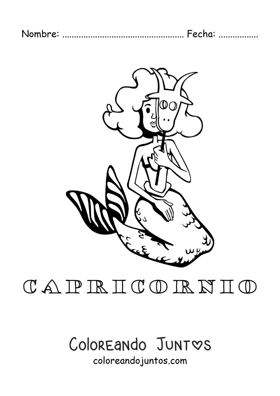 Imagen para colorear de caricatura de la mitología del signo Capricornio con su nombre