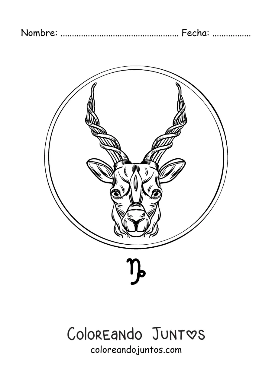 Imagen para colorear de cabra realista del signo Capricornio
