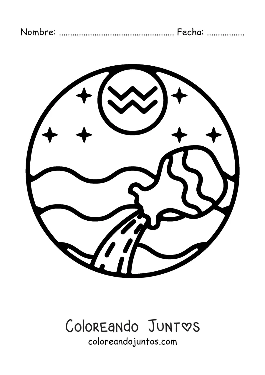 Imagen para colorear de símbolo del signo zodiacal Acuario fácil para niños