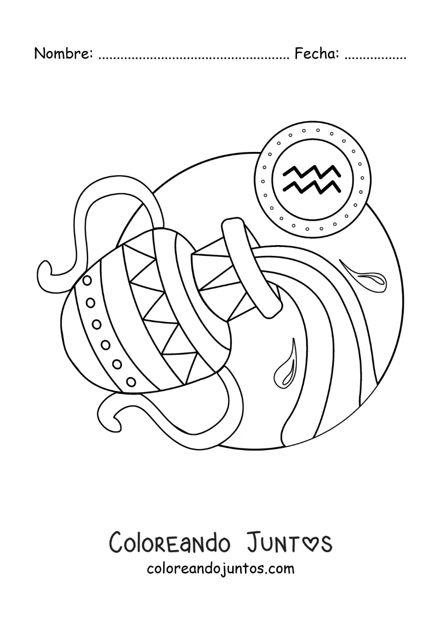 Imagen para colorear de vasija de Acuario con su símbolo derramando agua