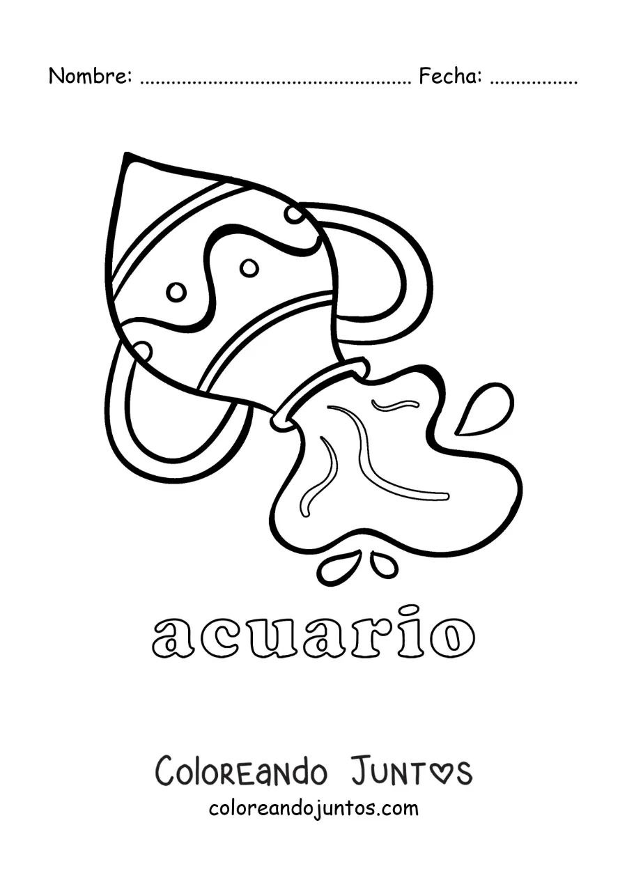 Imagen para colorear de símbolo del signo Acuario con su nombre