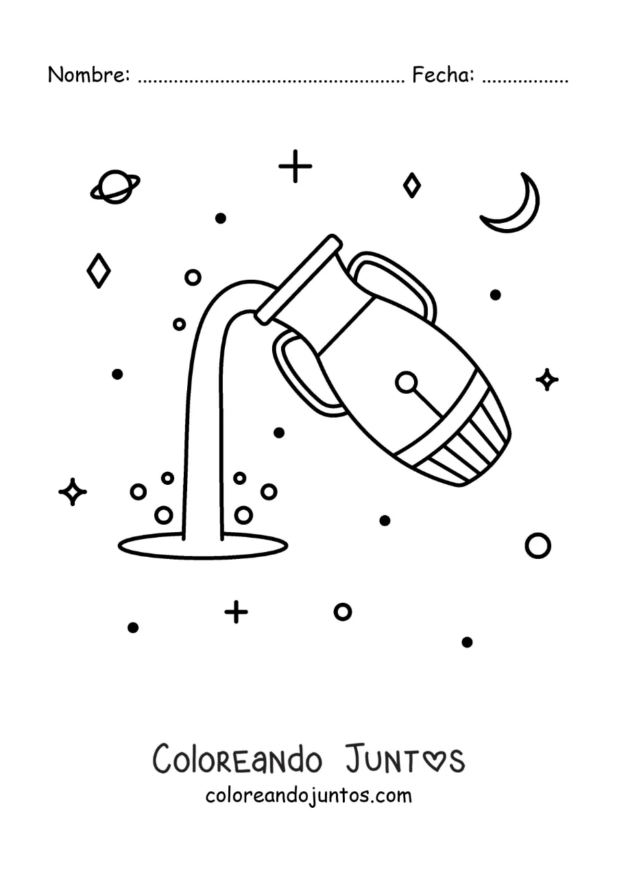 Imagen para colorear de símbolo de Acuario con astros