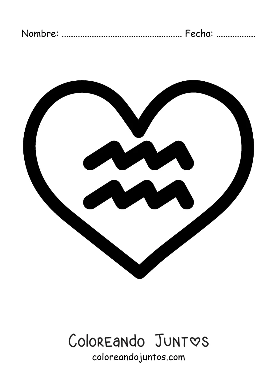 Imagen para colorear de símbolo de Acuario fácil en un corazón