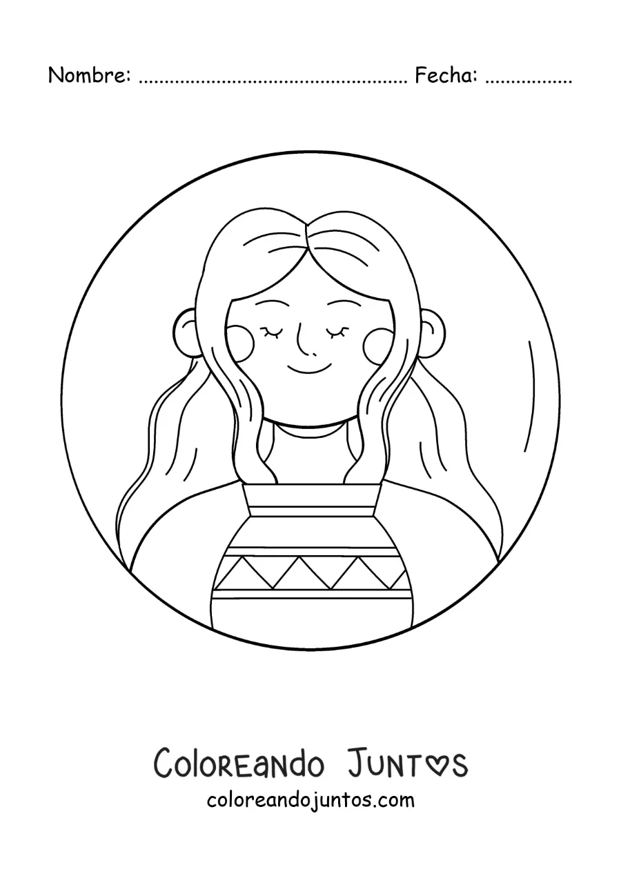 Imagen para colorear de una chica animada con el símbolo de Acuario