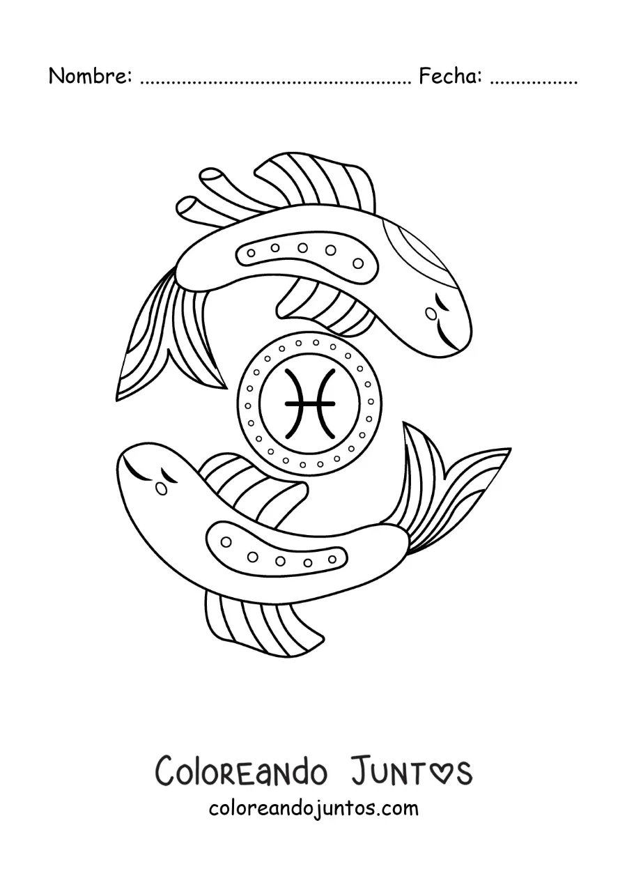 Imagen para colorear de peces del signo Piscis animados con su símbolo