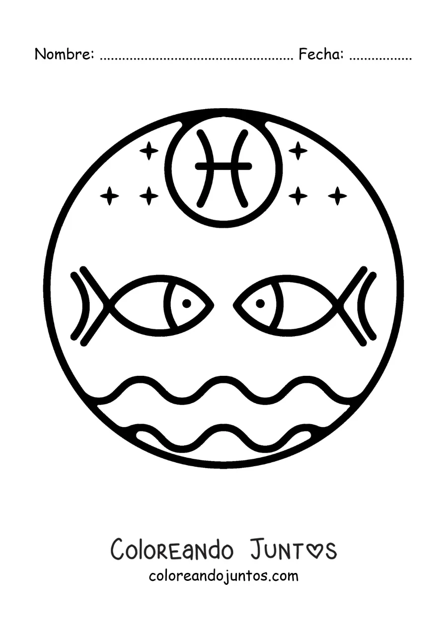Imagen para colorear de símbolo del signo zodiacal Piscis fácil para niños