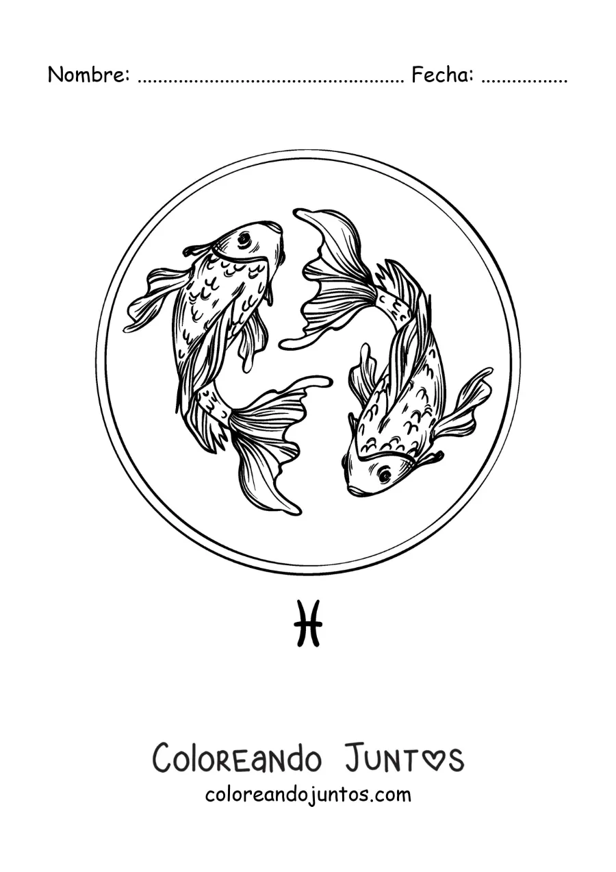 Imagen para colorear de peces del signo Piscis en estilo realista