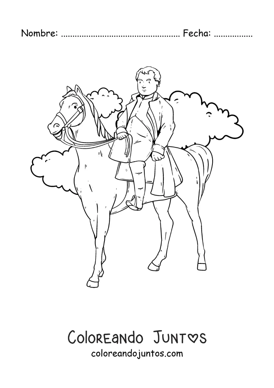 Imagen para colorear de Napoleón Bonaparte animado en su caballo