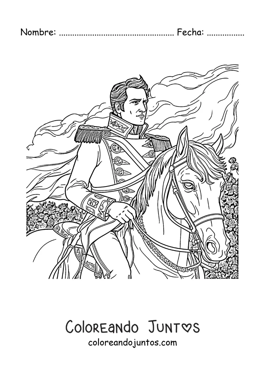 Imagen para colorear de Napoleón Bonaparte en su caballo en estilo realista