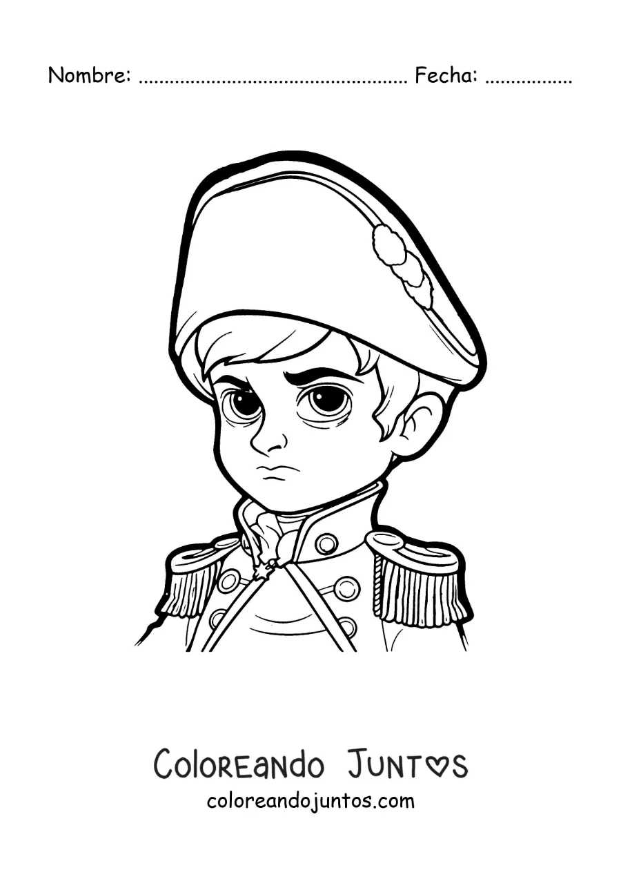 Imagen para colorear de Napoleón Bonaparte kawaii con su sombrero