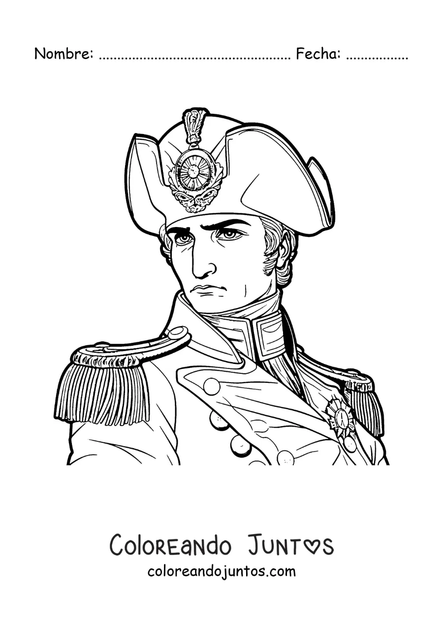 Imagen para colorear de retrato realista de Napoleón Bonaparte con su sombrero