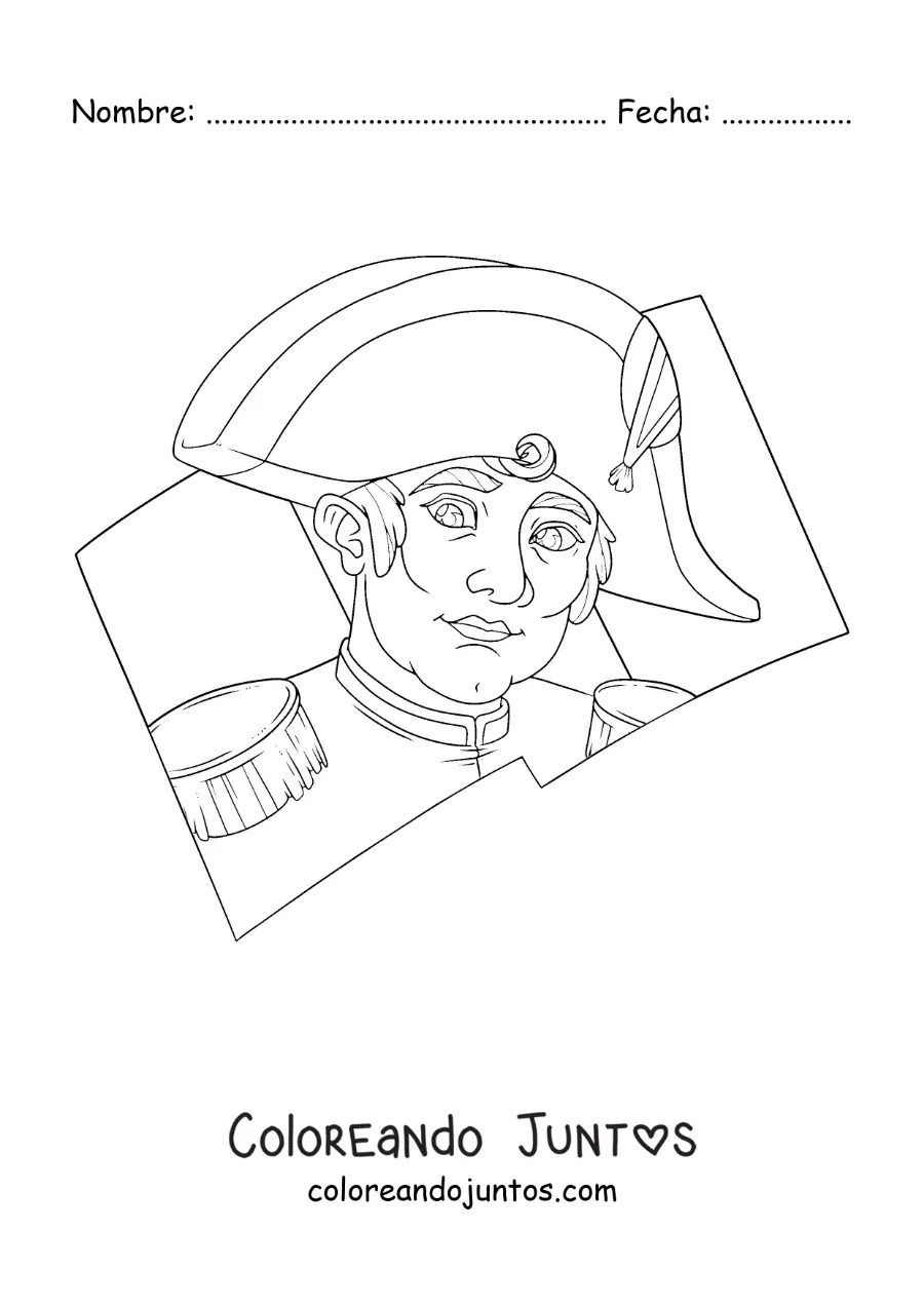 Imagen para colorear del rostro de Napoleón Bonaparte con la bandera de francia
