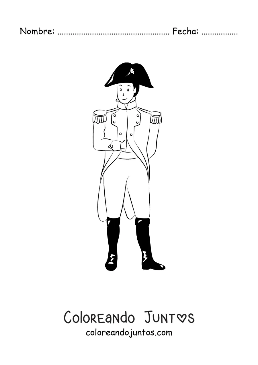 Imagen para colorear de Napoleón Bonaparte animado con su traje de general