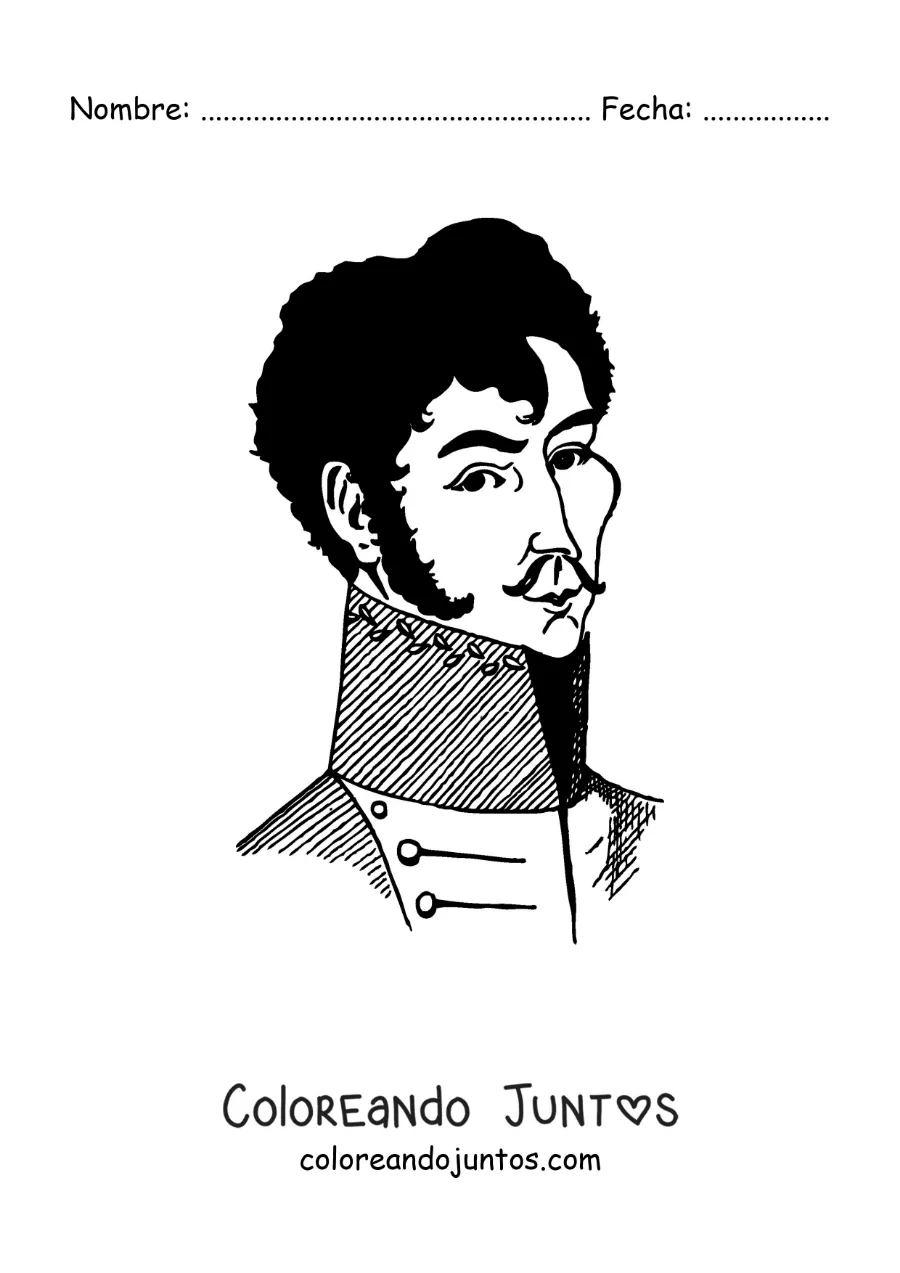 Imagen para colorear de Simón Bolívar real con bigote