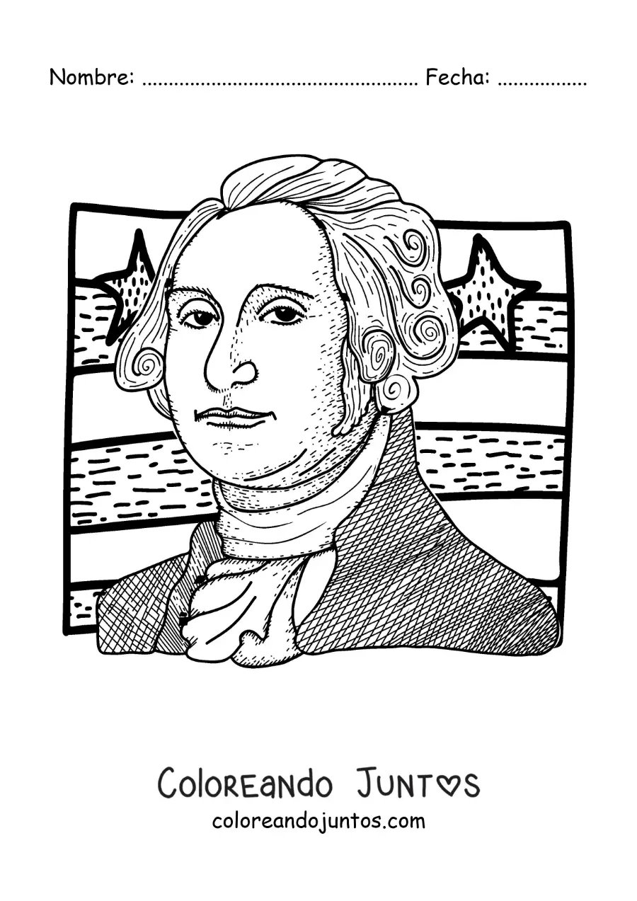 Imagen para colorear de George Washington con la bandera de estados unidos fácil