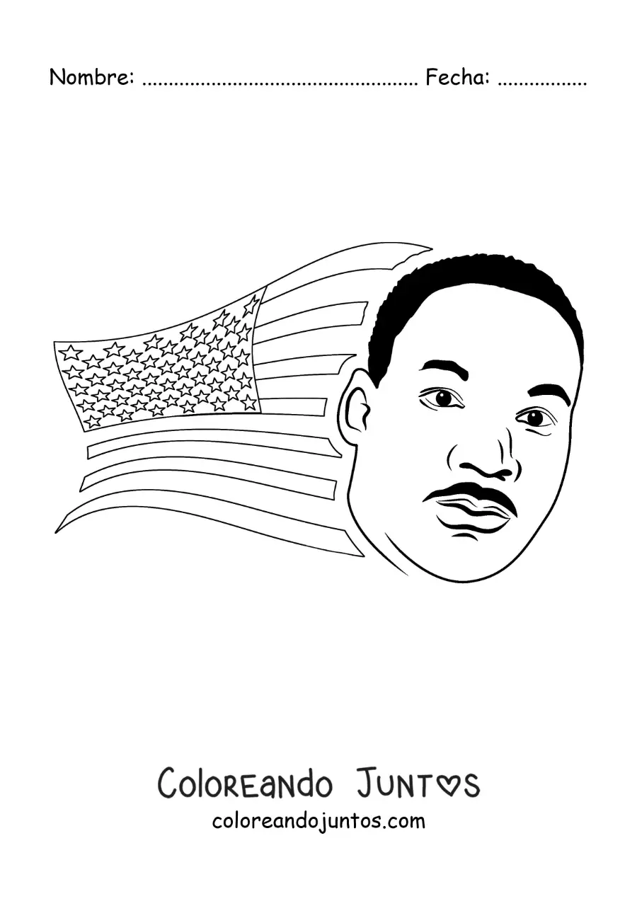 Imagen para colorear de Martin Luther King animado con la bandera de eeuu