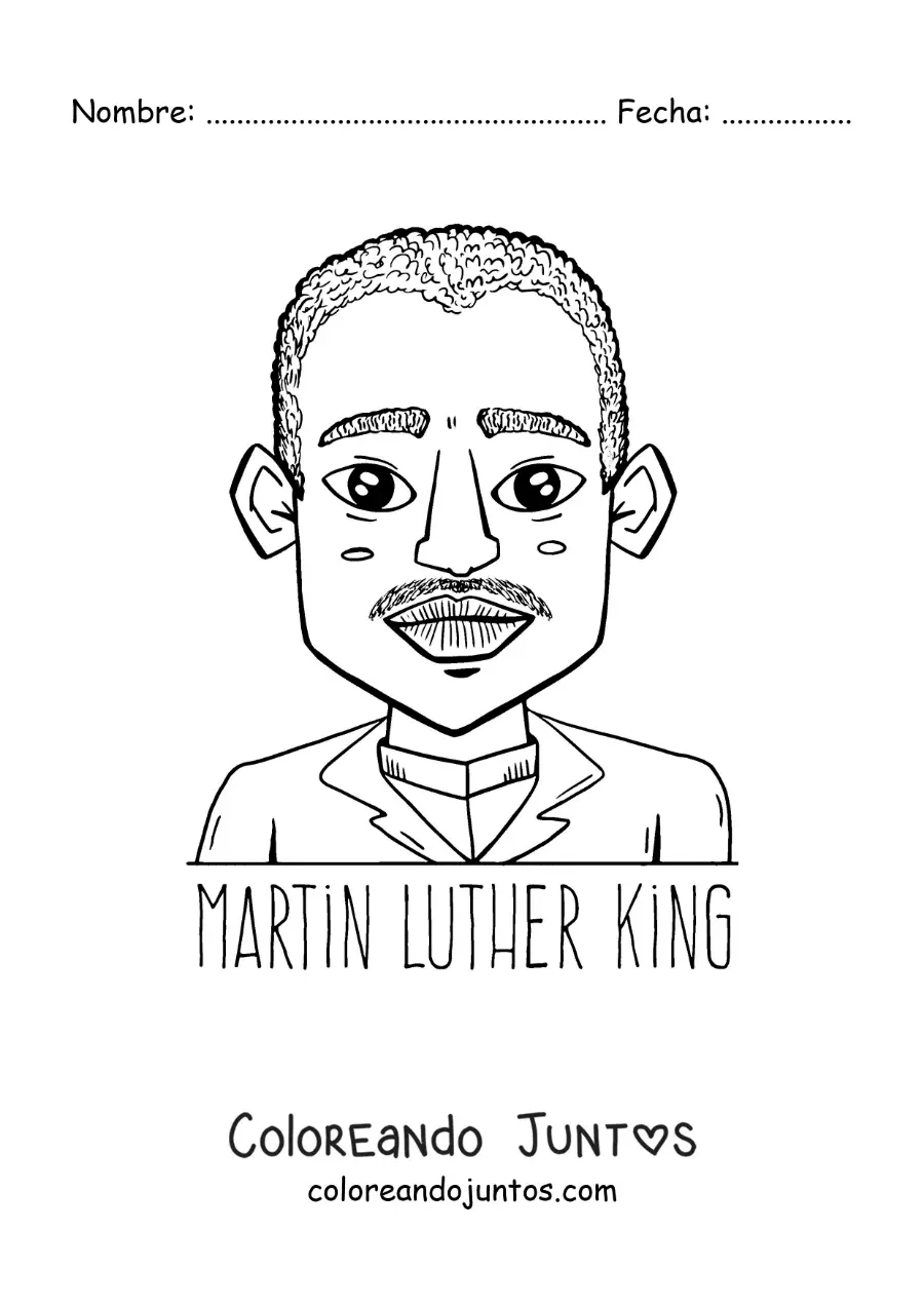 Imagen para colorear de caricatura de Martin Luther King con su nombre