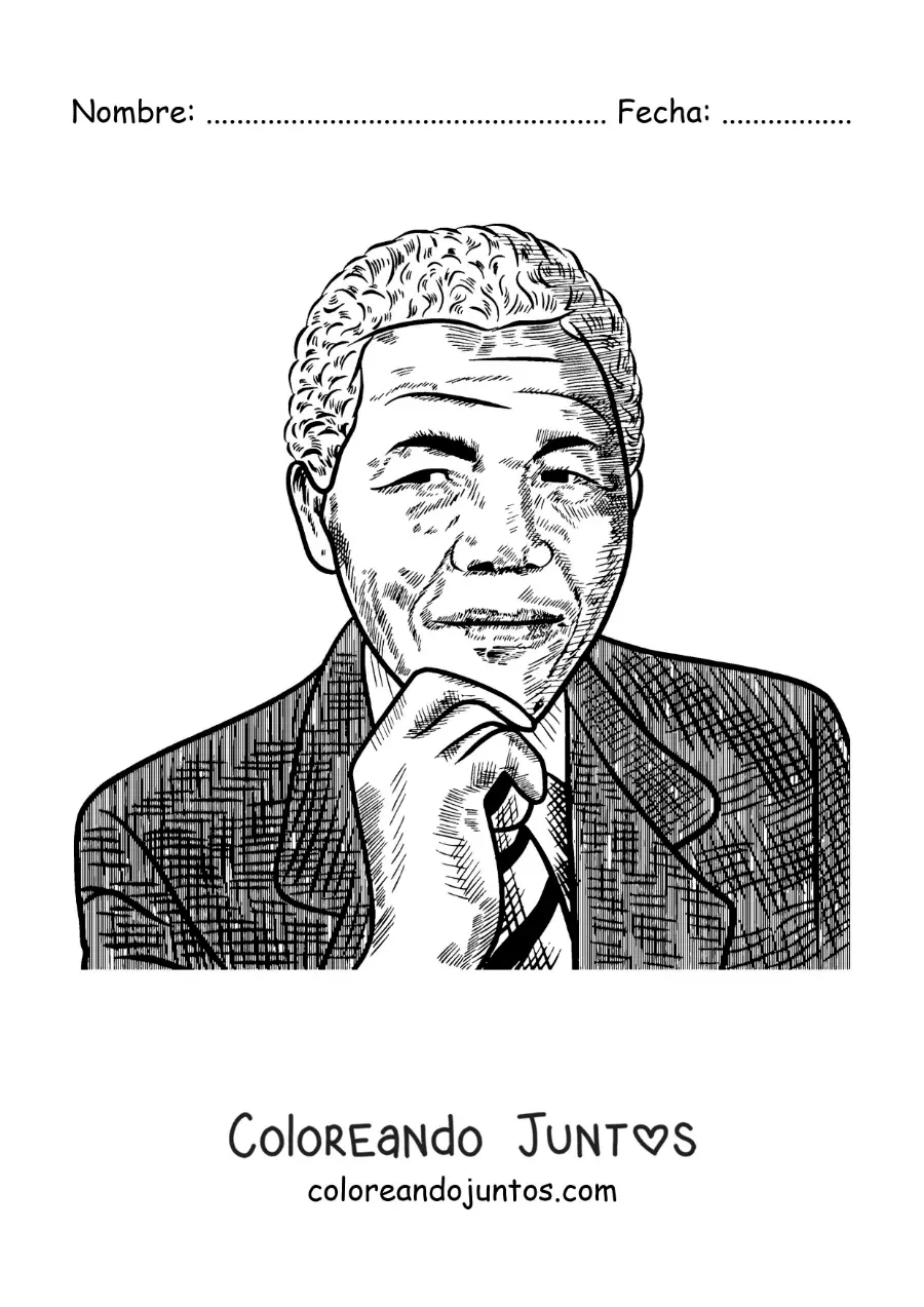 Imagen para colorear de un retrato realista de Nelson Mandela
