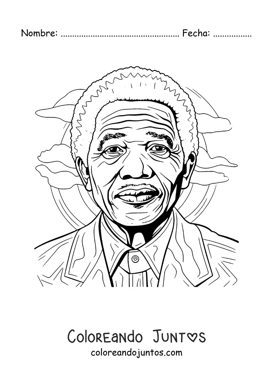 Imagen para colorear de un retrato de Nelson Mandela