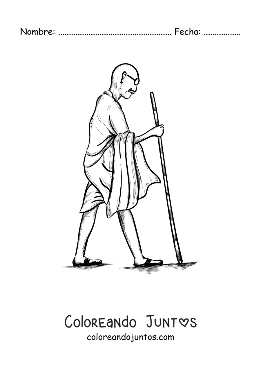 Imagen para colorear de la silueta de Mahatma Gandhi caminando