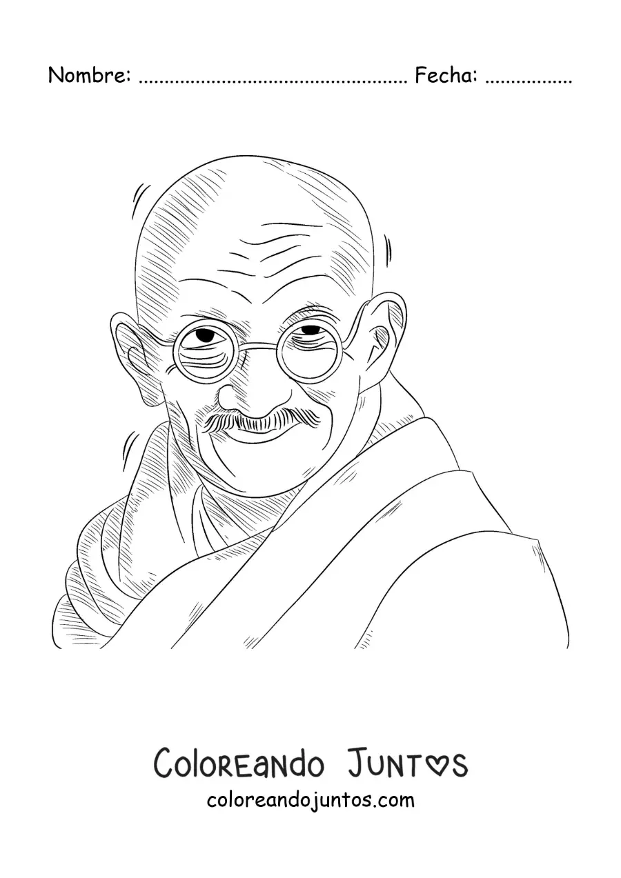 Imagen para colorear de un retrato a lápiz de Gandhi