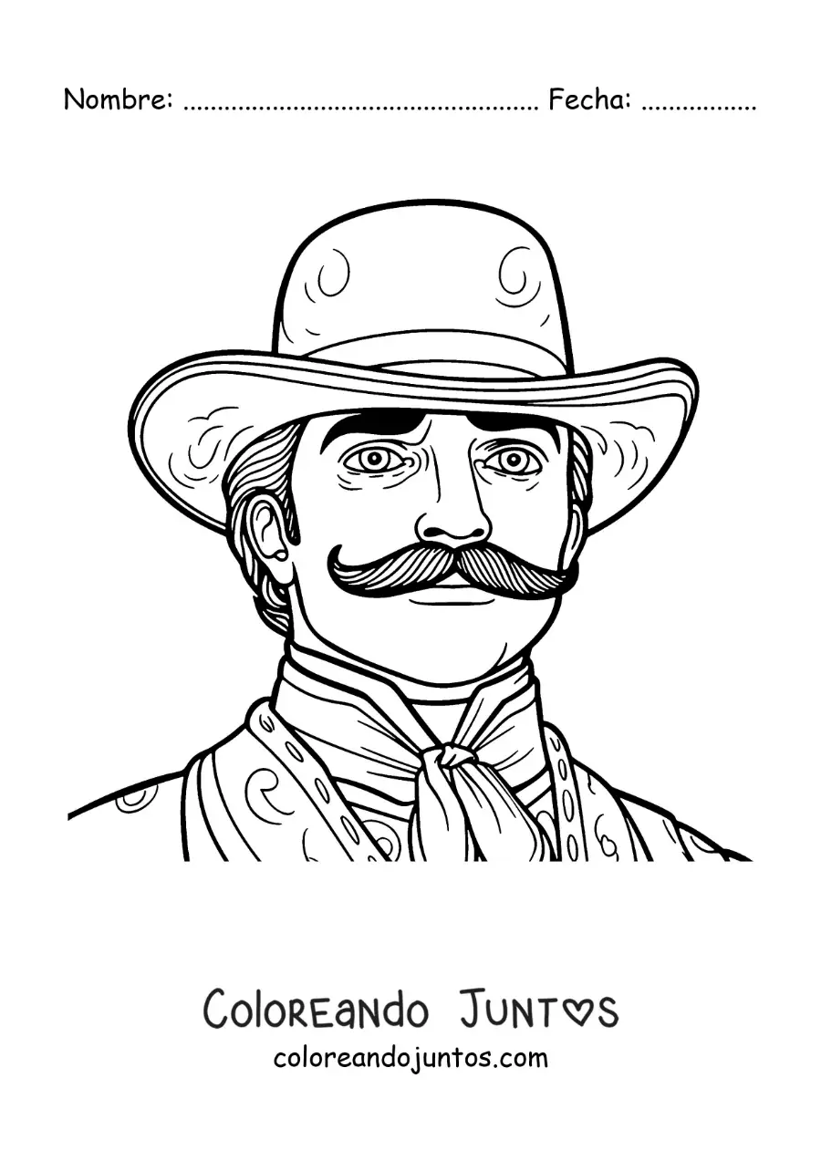 Imagen para colorear de Emiliano Zapata animado con sombrero