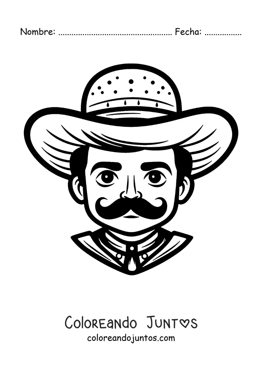 Imagen para colorear de Emiliano Zapata animado fácil