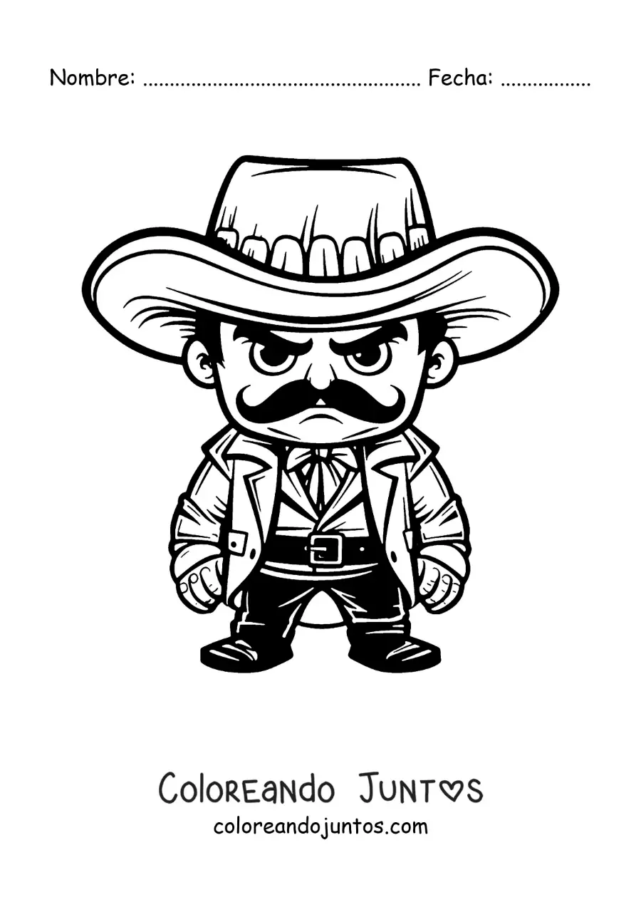 Imagen para colorear de una caricatura de Emiliano Zapata