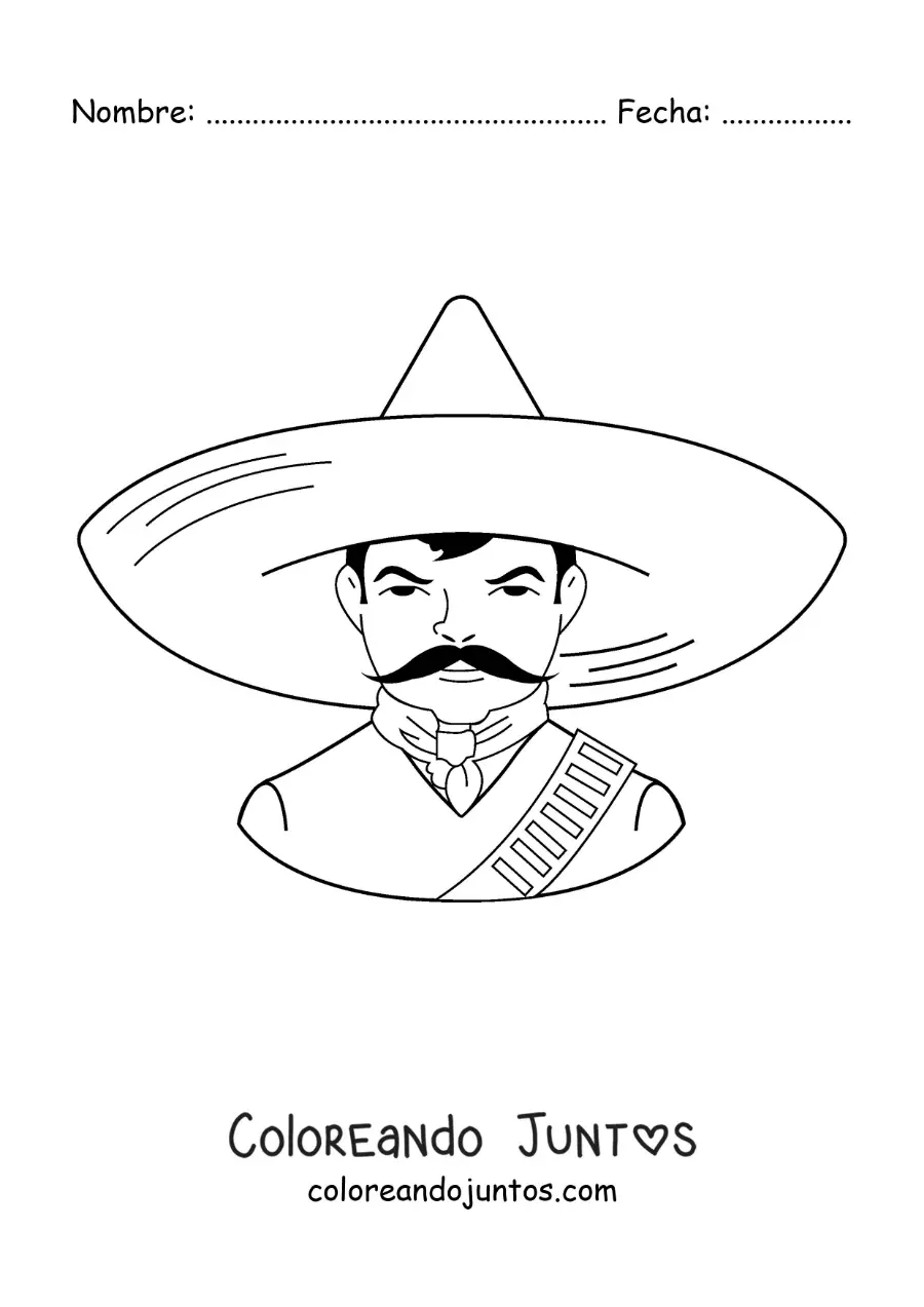 Imagen para colorear de Emiliano Zapata animado