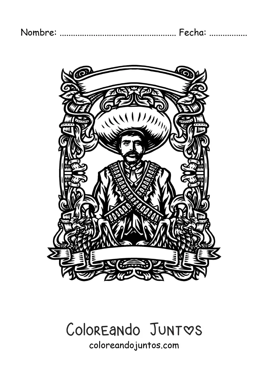 Imagen para colorear de Emiliano Zapata en la revolución mexicana