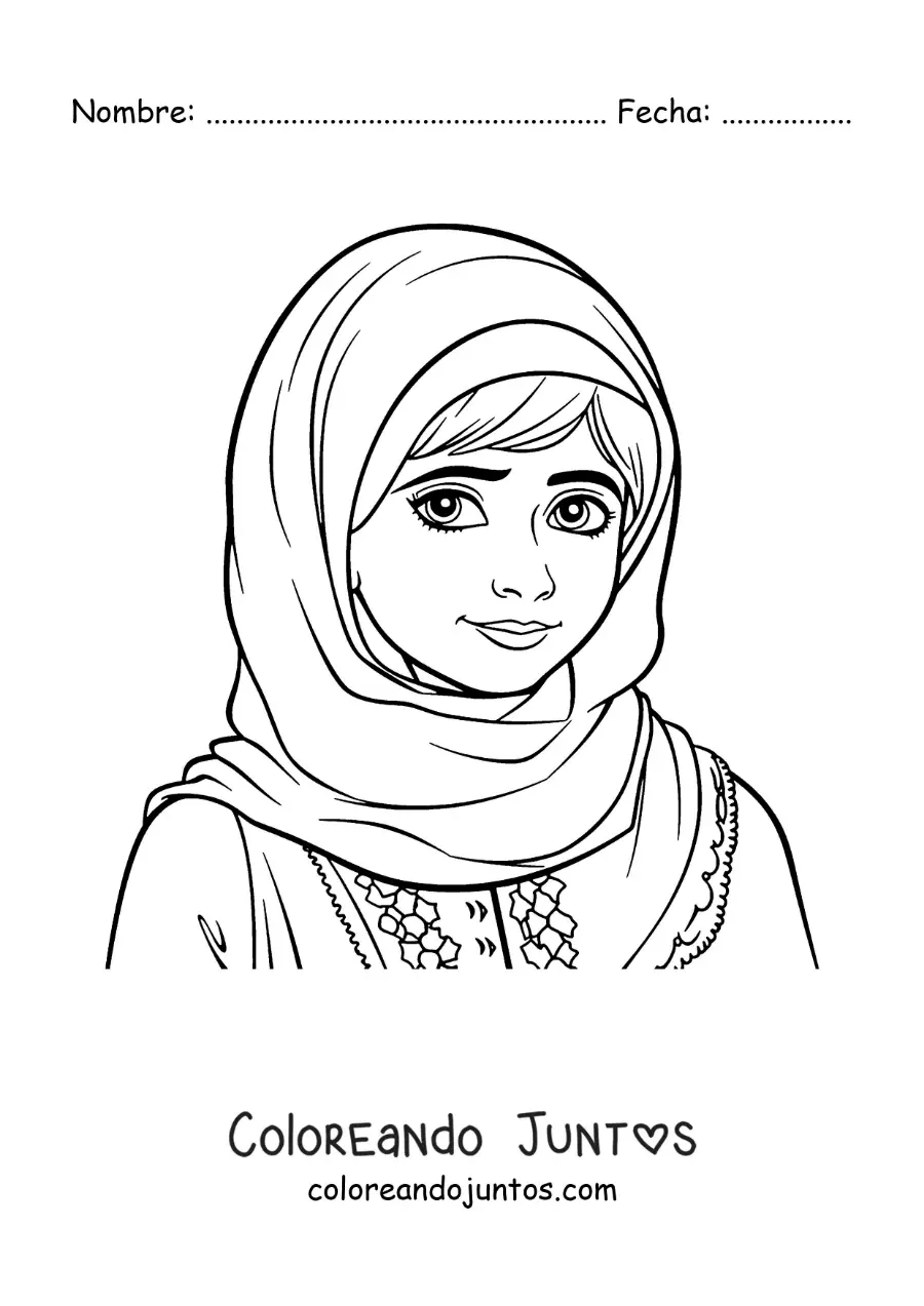 Imagen para colorear de una caricatura de Malala Yousafzai