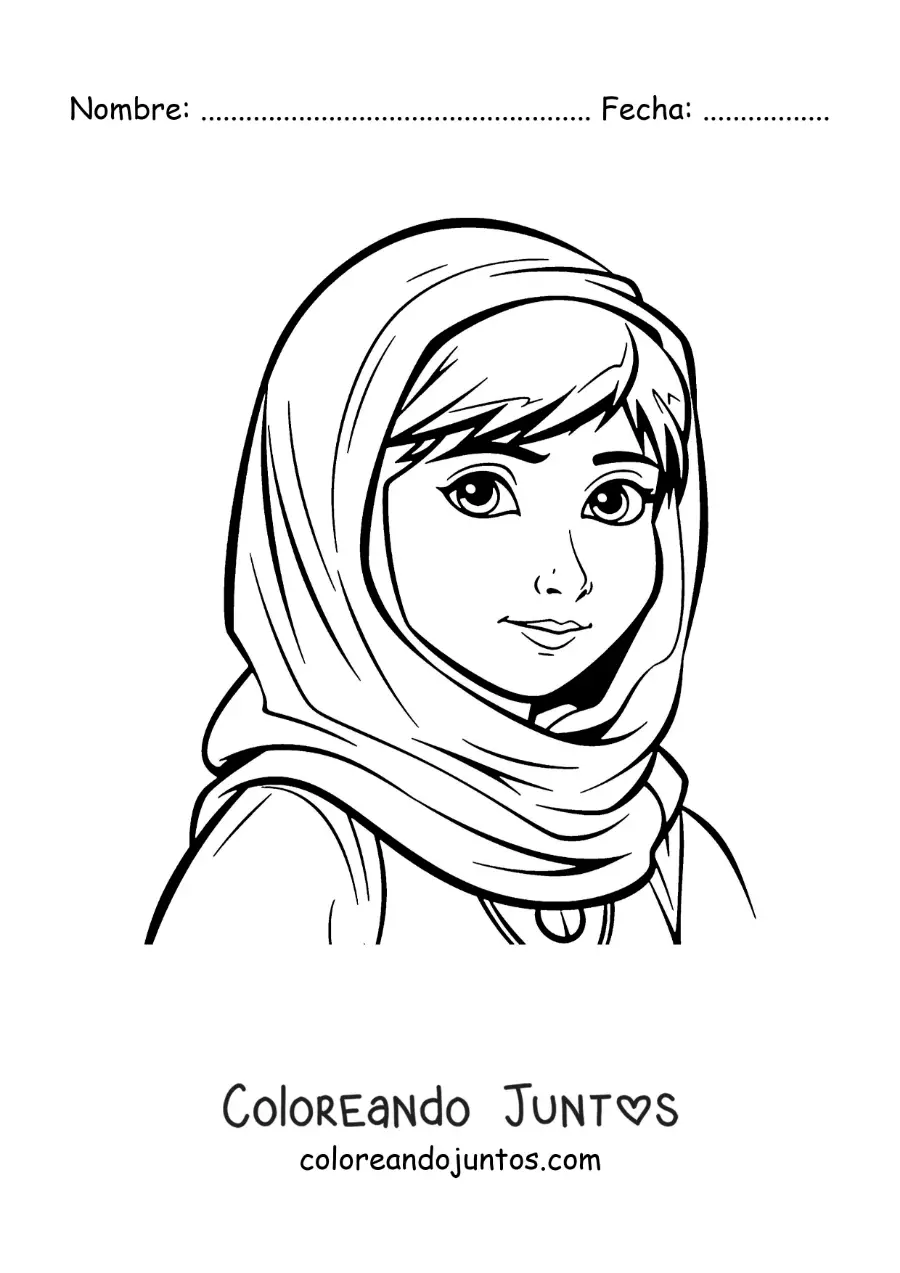Imagen para colorear de Malala Yousafzai animada estilo anime