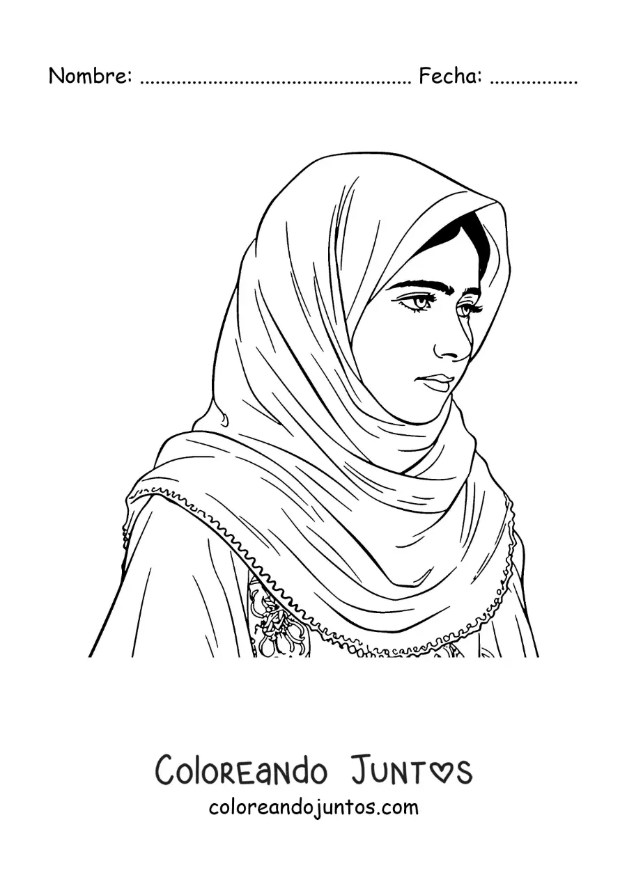 Imagen para colorear de un retrato fácil de Malala Yousafzai