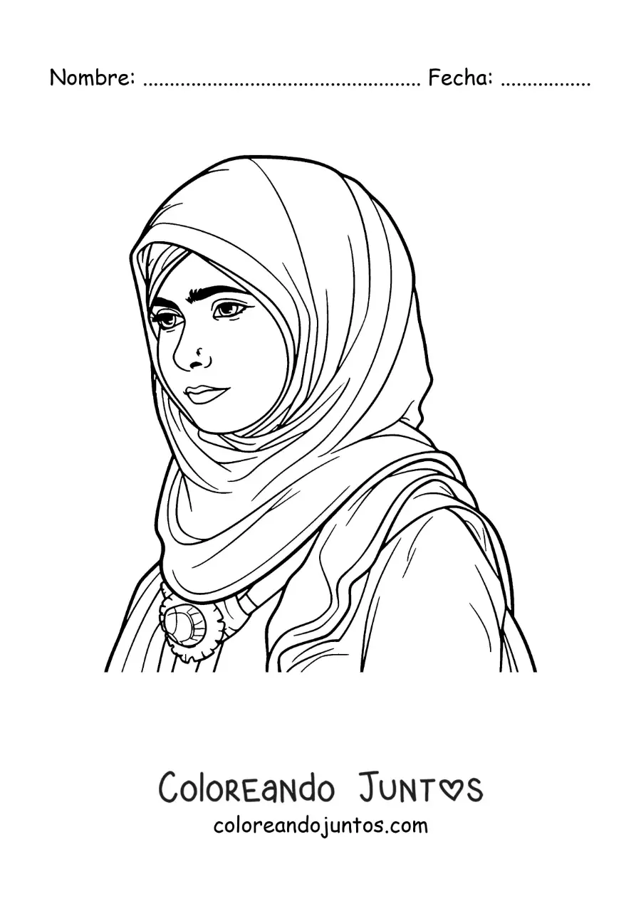 Imagen para colorear de Malala ganadora del nobel de la paz animada