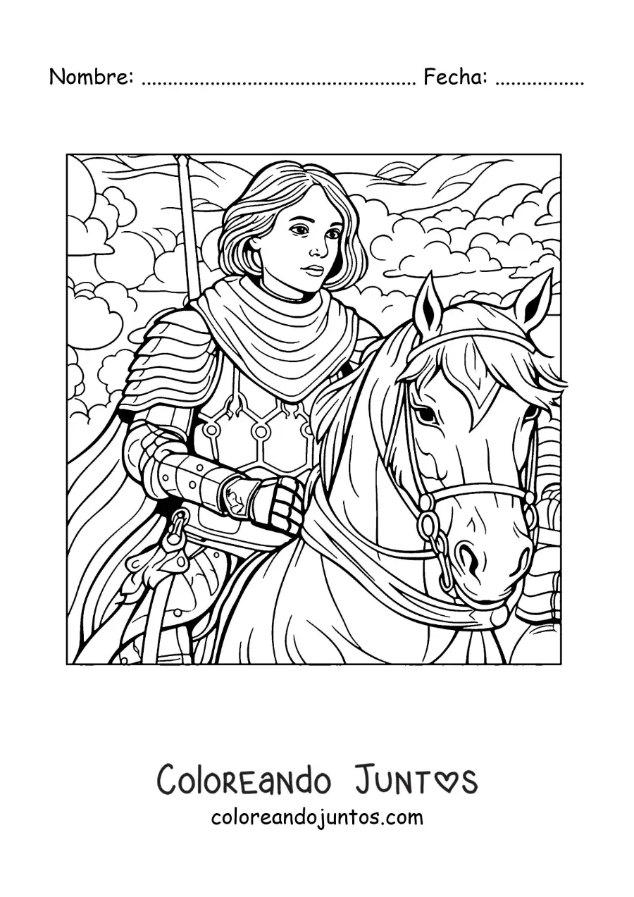Imagen para colorear de Juana de Arco animada su caballo